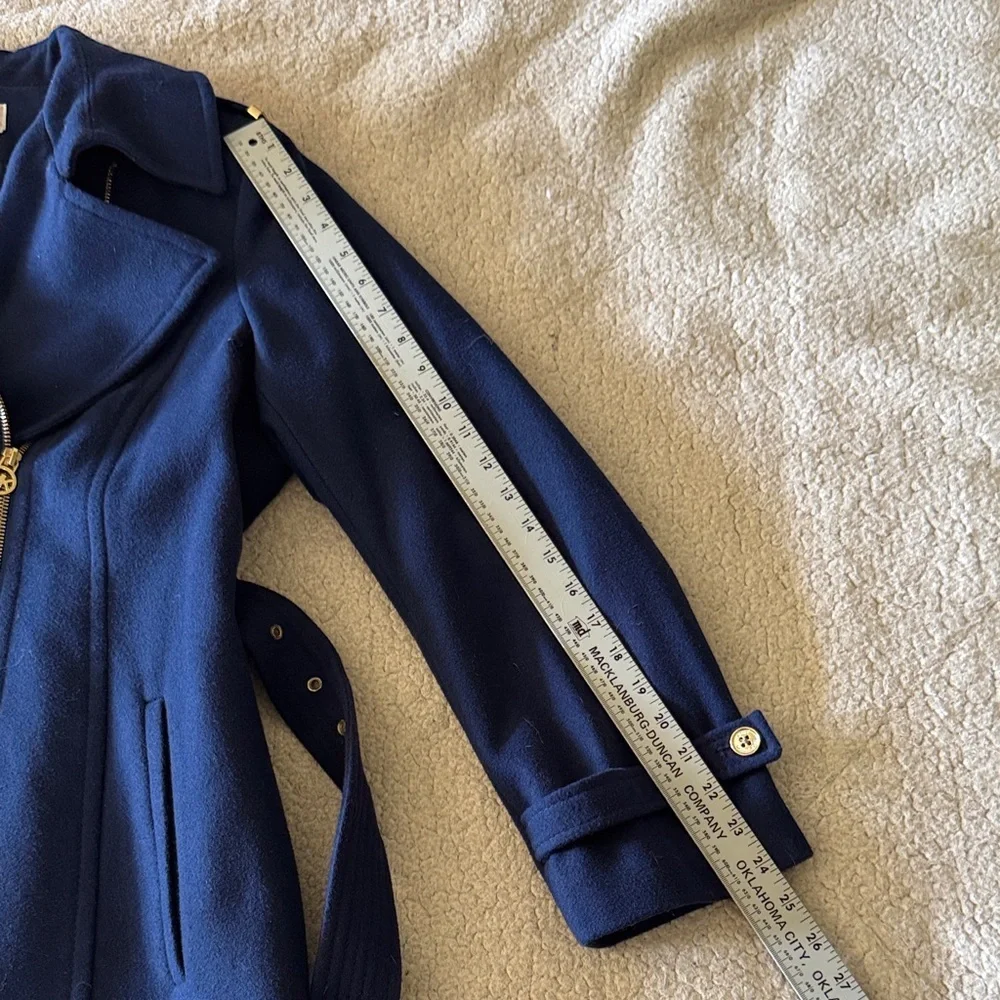 Michael Kors Navy Wool Blend Trench Coat with Gold Accents 16